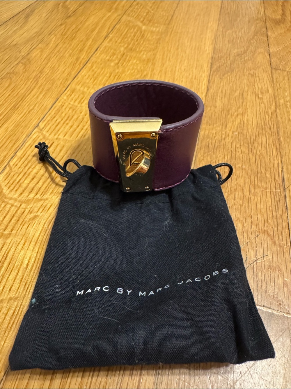 Marc by Marc Jacobs Plum Leather Cuff with Gold Turn-Lock Plate